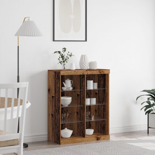 Skabs med LED Lygter Gamle Træ 41x37x100 cm