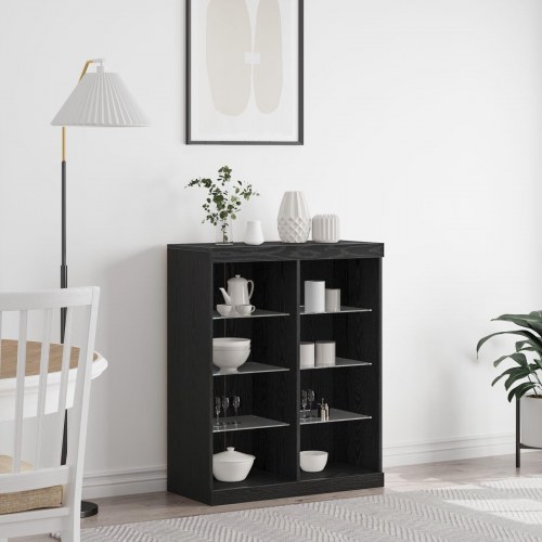 Sideboard med LED Lys Sort Eg 41x37x100 cm