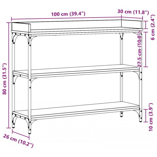 Konsolbord Sort Eg 100x30x80 cm Konstrueret Træ og Stål