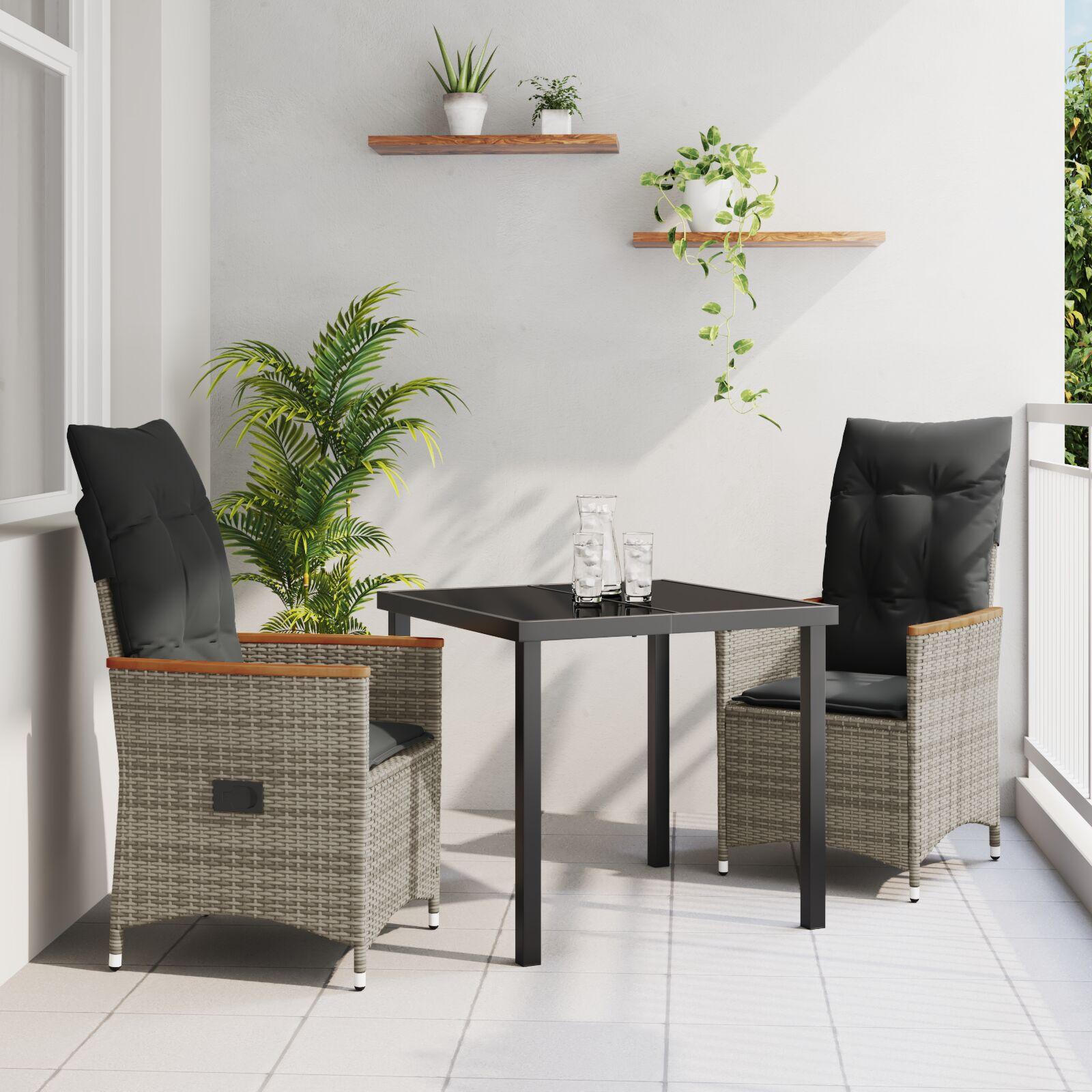 Have Spisebordssæt med pude 7 stk Grå Poly rattan