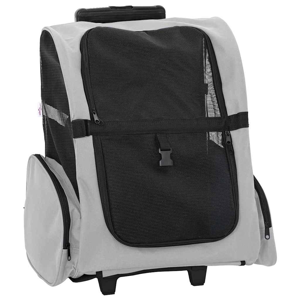 Kæledyrsvogn 3-i-1 design grå 48x32x(57-106) cm oxfordstof