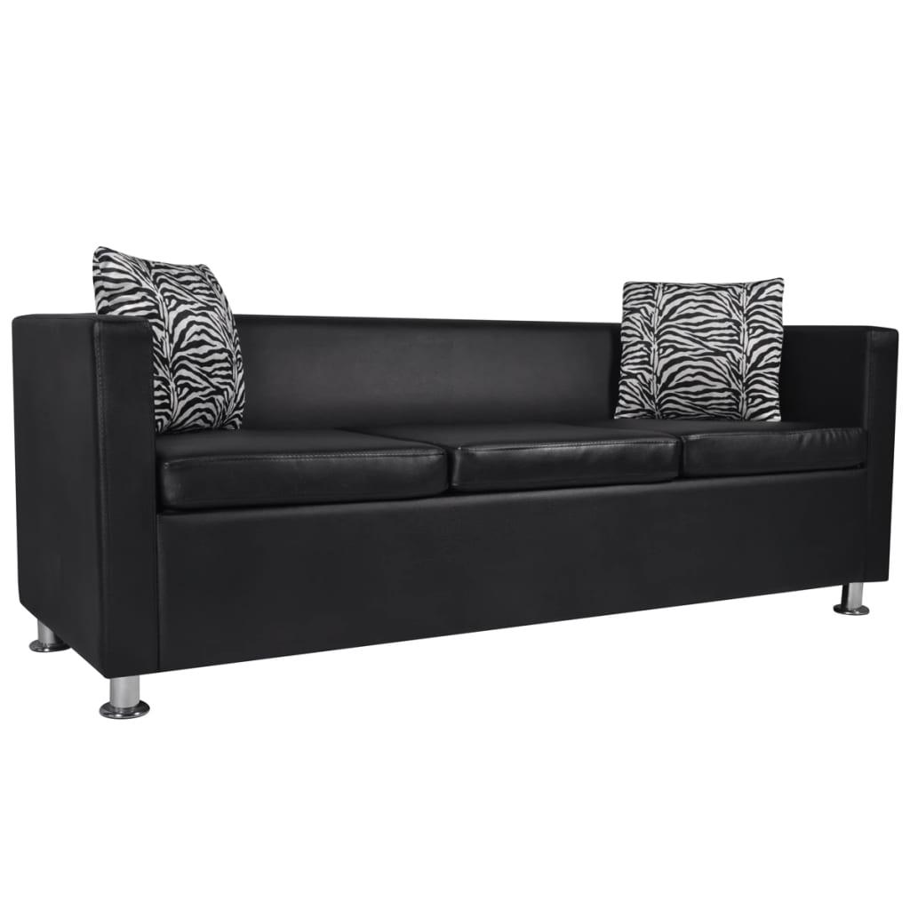 Sofa 3 Personers Kunstlæder Sort
