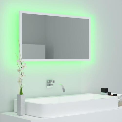 Badeværelsesspejl med LED-lys 80x8,5x37 cm akryl hvid