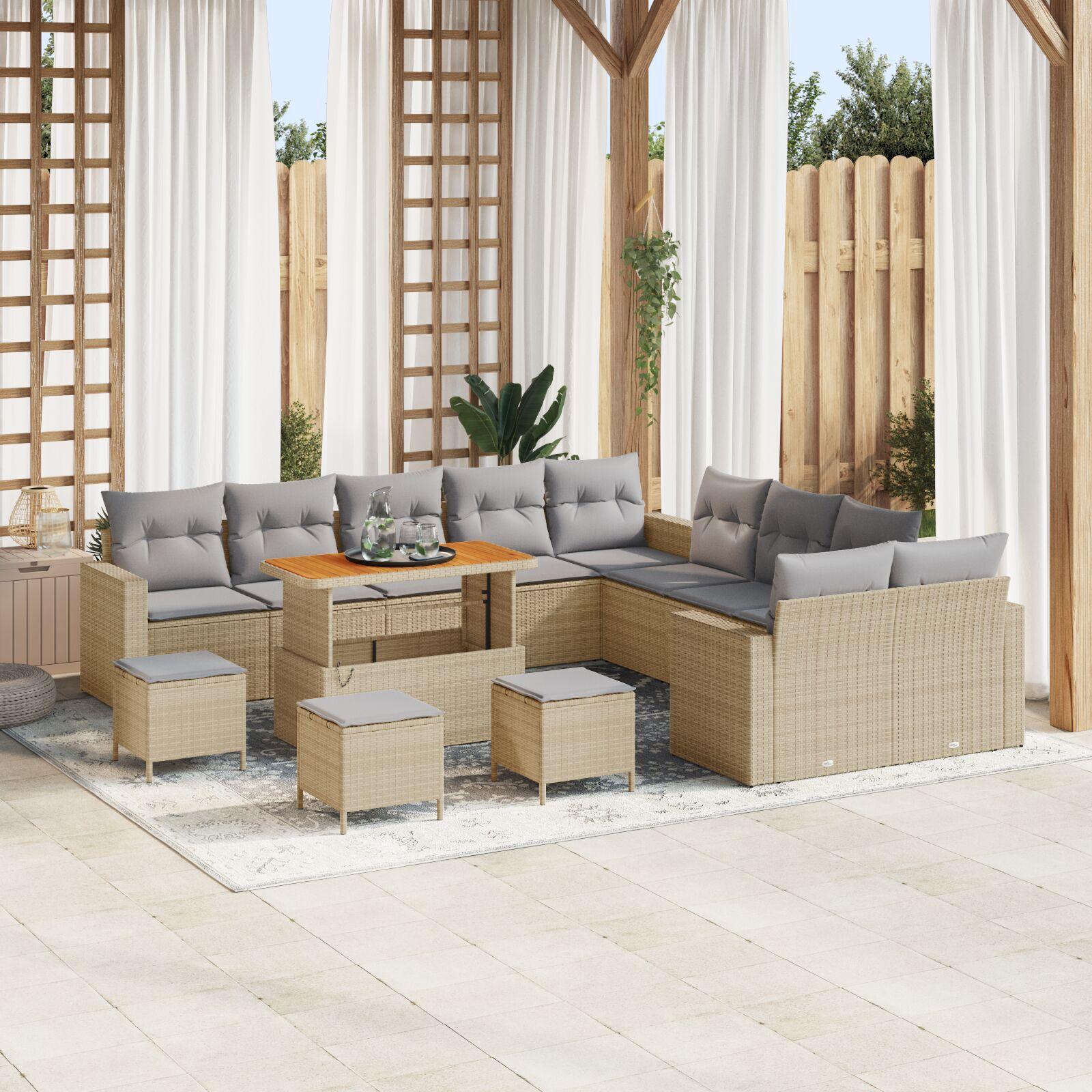 13 Dele Have Sofasæt Med Puder Beige Poly Rattan Akacietræ 3 Dele Have Dining Sæt Med Puder Beige Poly Rattan Akacietræ