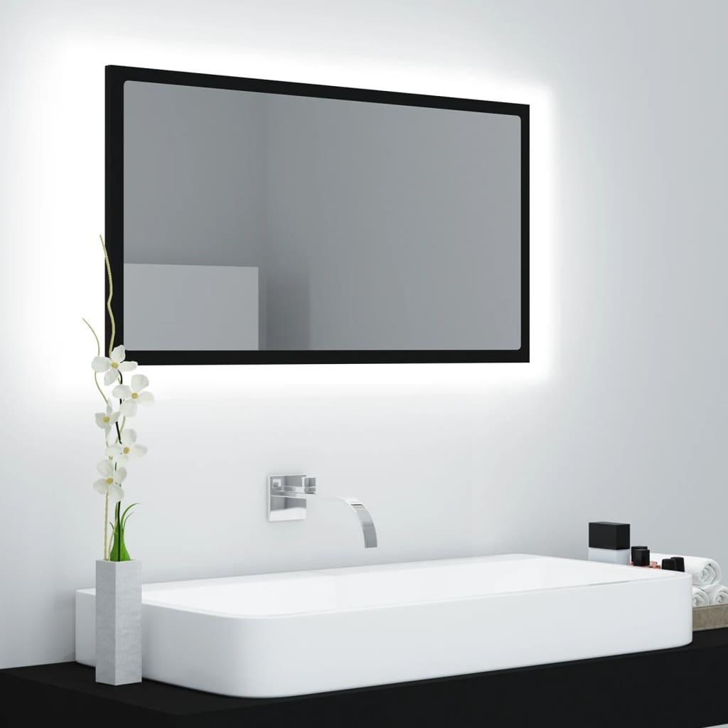 Badeværelsesspejl med LED-lys 80x8,5x37 cm akryl sort