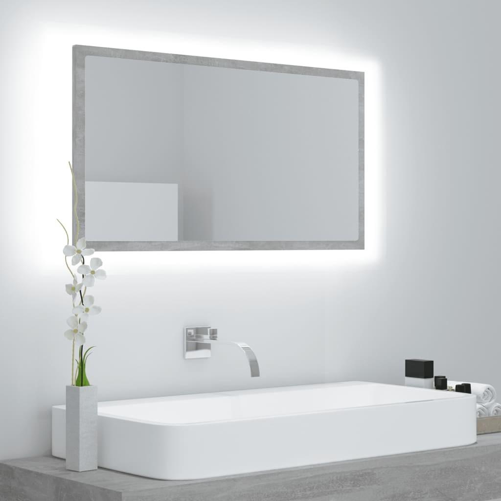Badeværelsesspejl med LED-lys 80x8,5x37 cm akryl betongrå