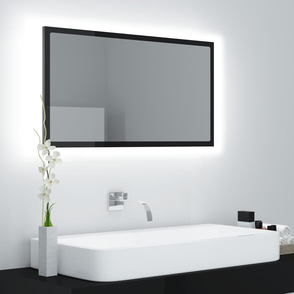 Badeværelsesspejl med LED-lys 80x8,5x37 cm akryl sort højglans