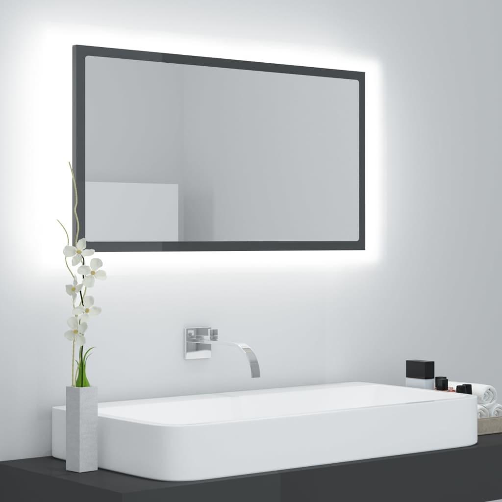 Badeværelsesspejl med LED-lys 80x8,5x37 cm akryl grå højglans