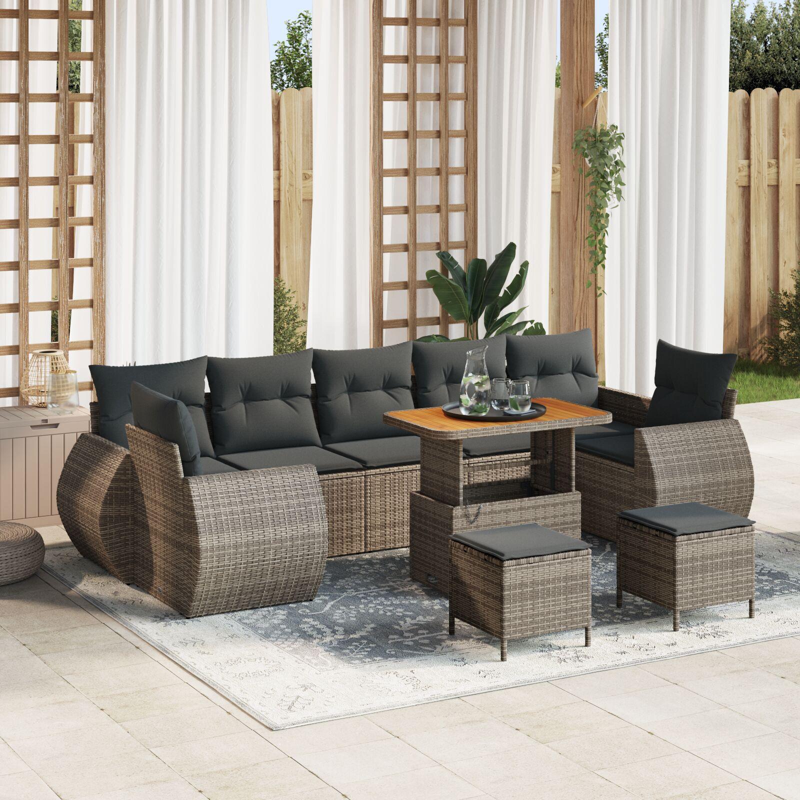 Havesofa sæt i grå polyrattan - 10 dele, modulært loungesæt