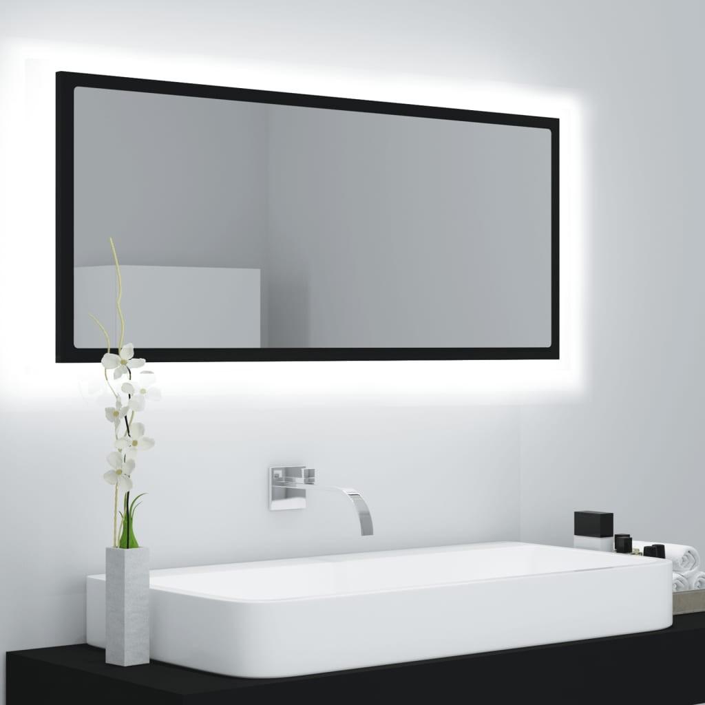 Badeværelsesspejl med LED-lys 100x8,5x37 cm akryl sort