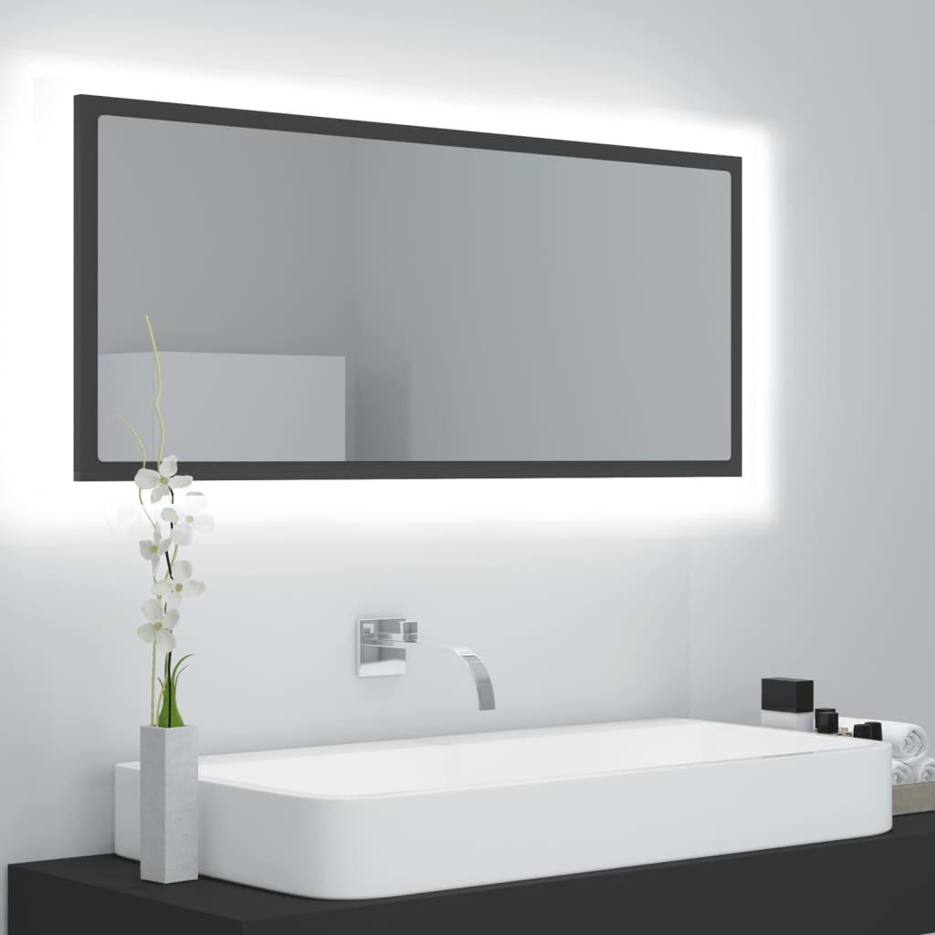 Badeværelsesspejl med LED-lys 100x8,5x37 cm akryl grå