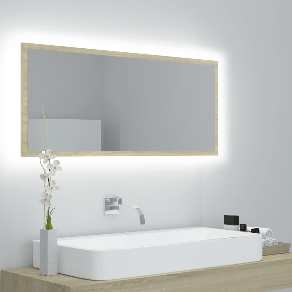Badeværelsesspejl med LED-lys 100x8,5x37 cm akryl sonoma-eg