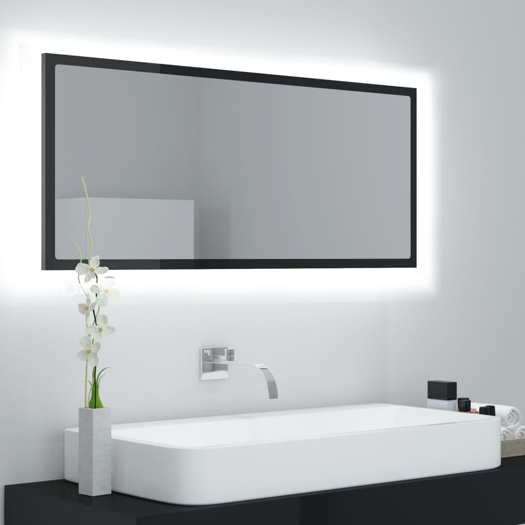 Badeværelsesspejl med LED-lys 100x8,5x37 cm akryl sort højglans