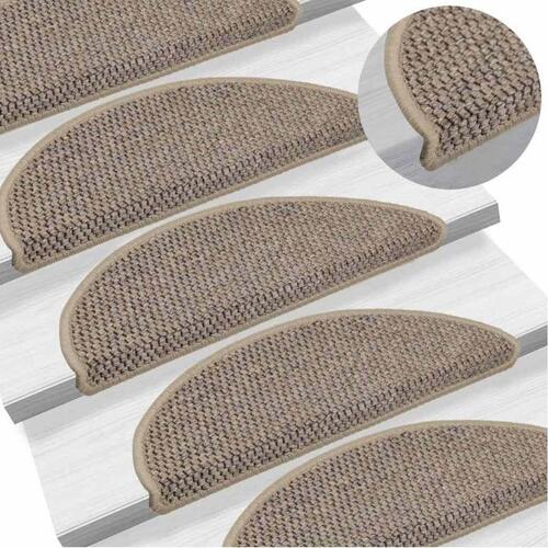 Selvklæbende trappemåtter 15 stk. 56x17x3 cm sisal-look beige