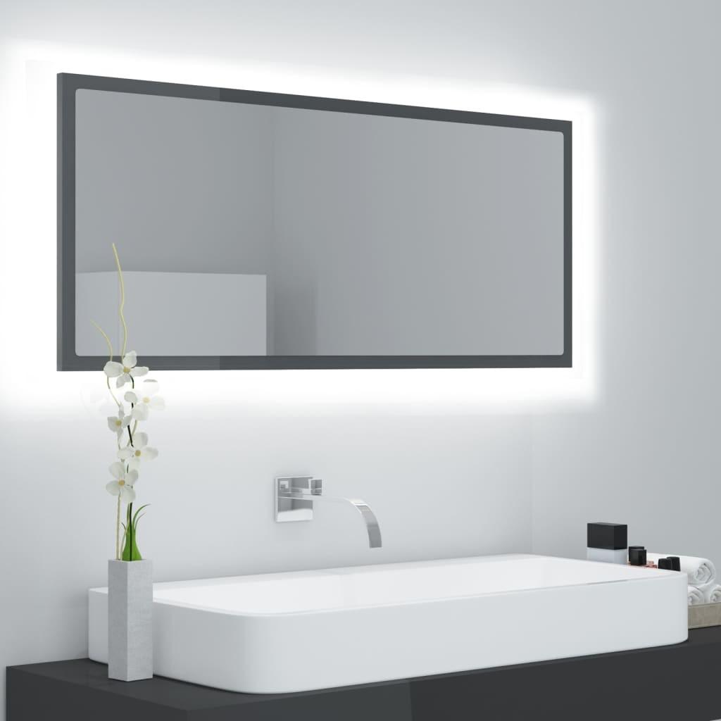 Badeværelsesspejl med LED-lys 100x8,5x37 cm akryl grå højglans