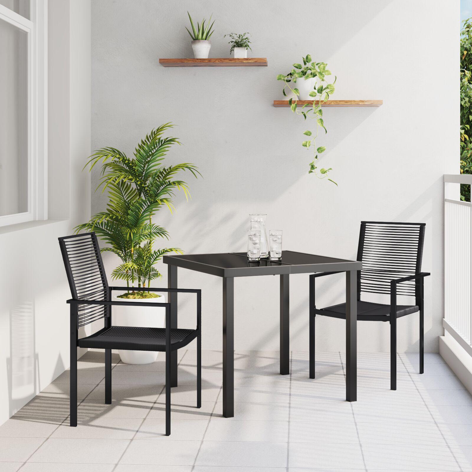 Have spisebordssæt 7 dele - sort pulverlakeret stål, rektangulært bord 200 × 80 cm
