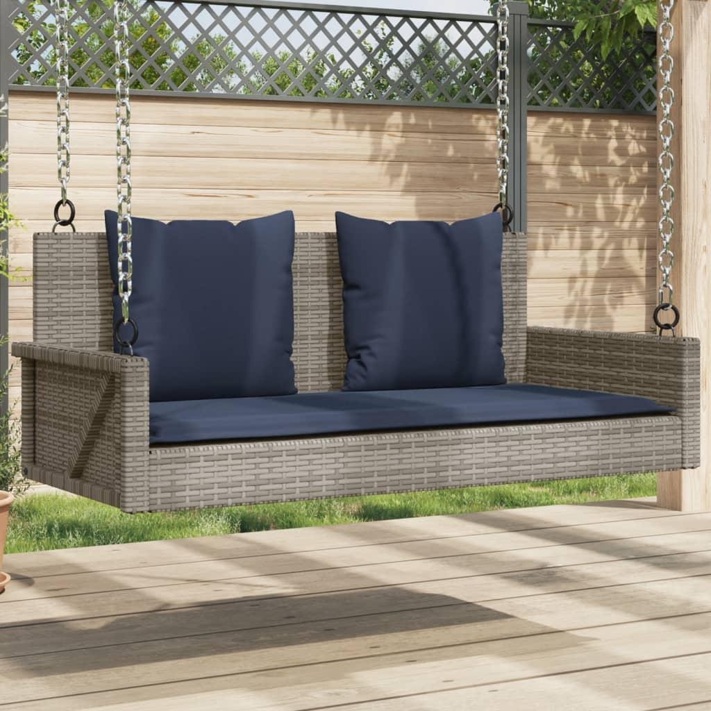 Gyngebænk med hynder grå 119x56x48 cm polyrattan