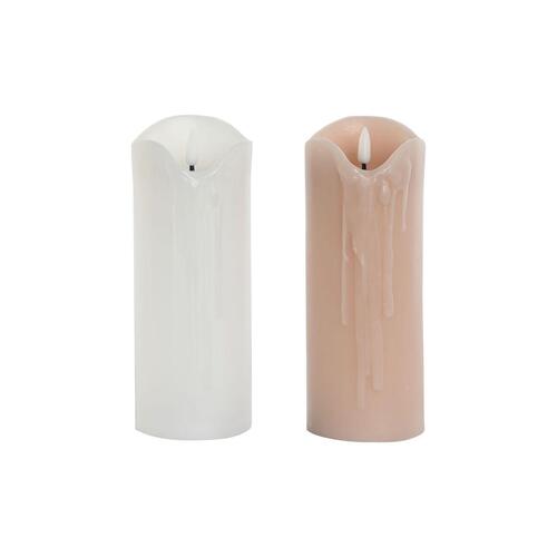 Stearinlys LED DKD Home Decor Hvid Lyserød 7.5 x 7.5 x 20 cm 7,5 x 7,5 x 20 cm (AA) (2 enheder)