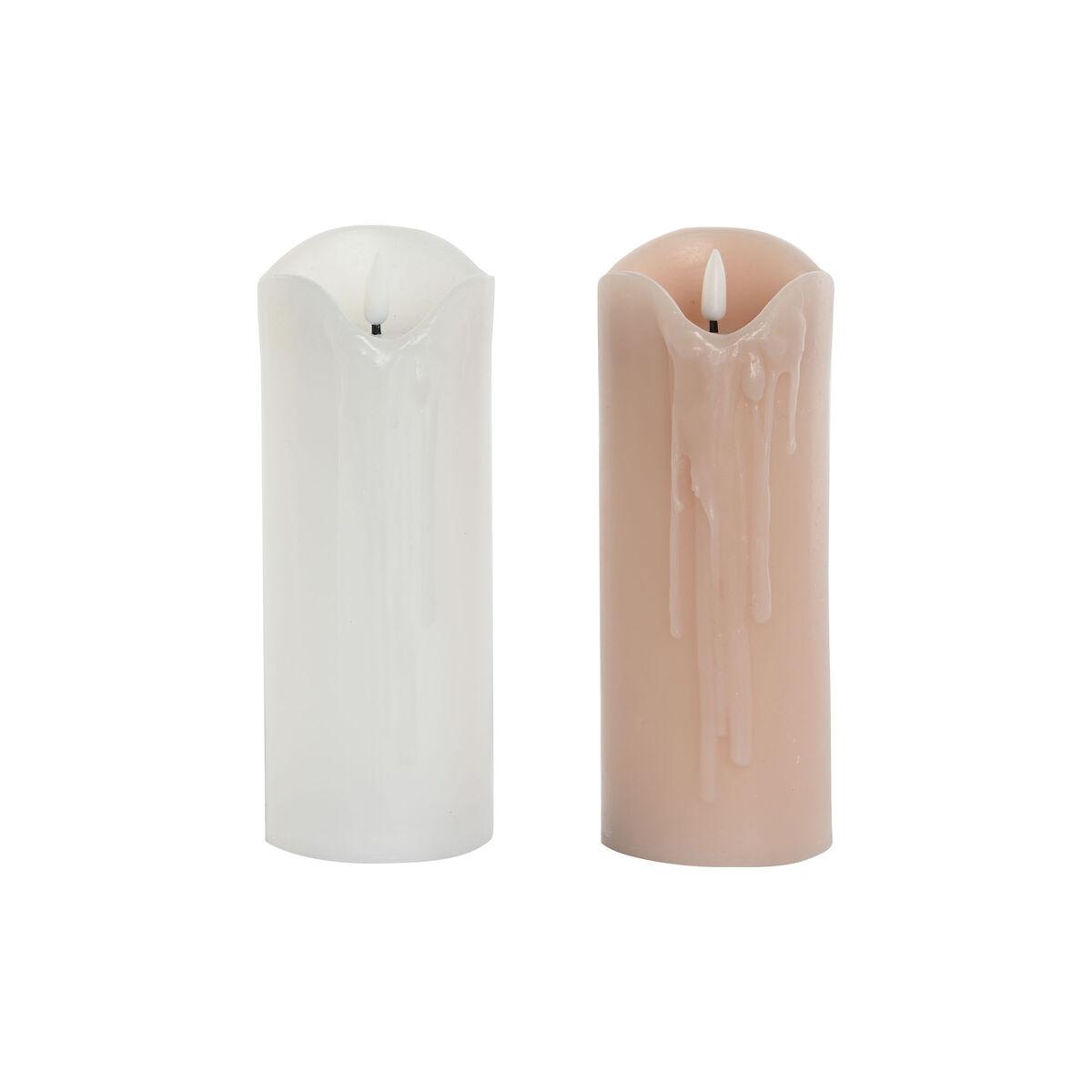 Stearinlys LED DKD Home Decor Hvid Lyserød 7.5 x 7.5 x 20 cm 7,5 x 7,5 x 20 cm (AA) (2 enheder)