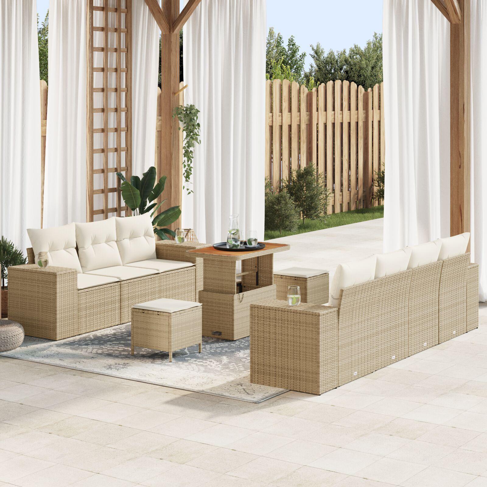 Havesofa sæt 10 dele i beige polyrattan til terrasse og have