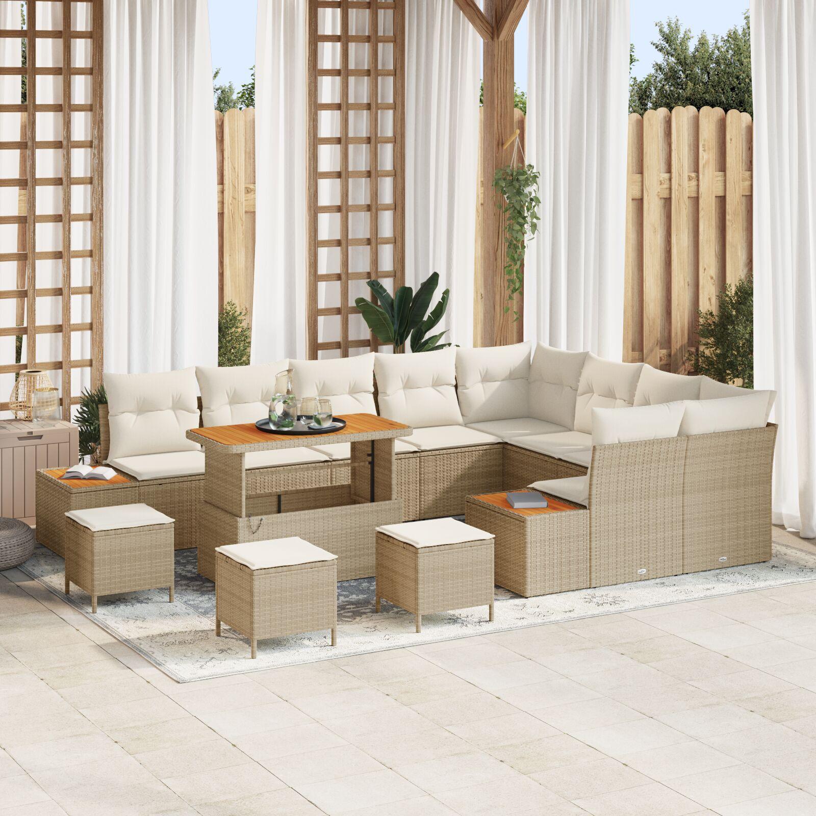 13 Piece Havemøbel Sæt Med Puder Beige Poly Rattan Akacie 4 Piece Havemøbel Spisesæt Med Puder Beige Poly Rattan Akacie