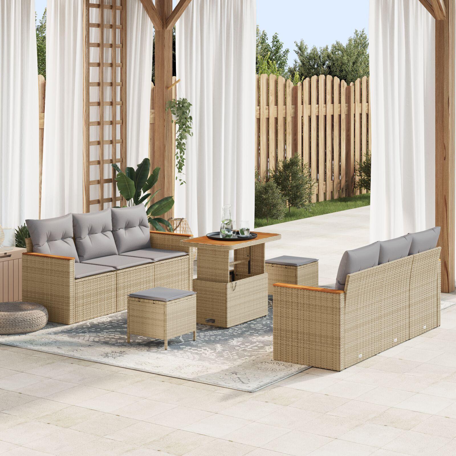 Havesofa sæt 9 dele i beige polyrattan - modulært loungesæt