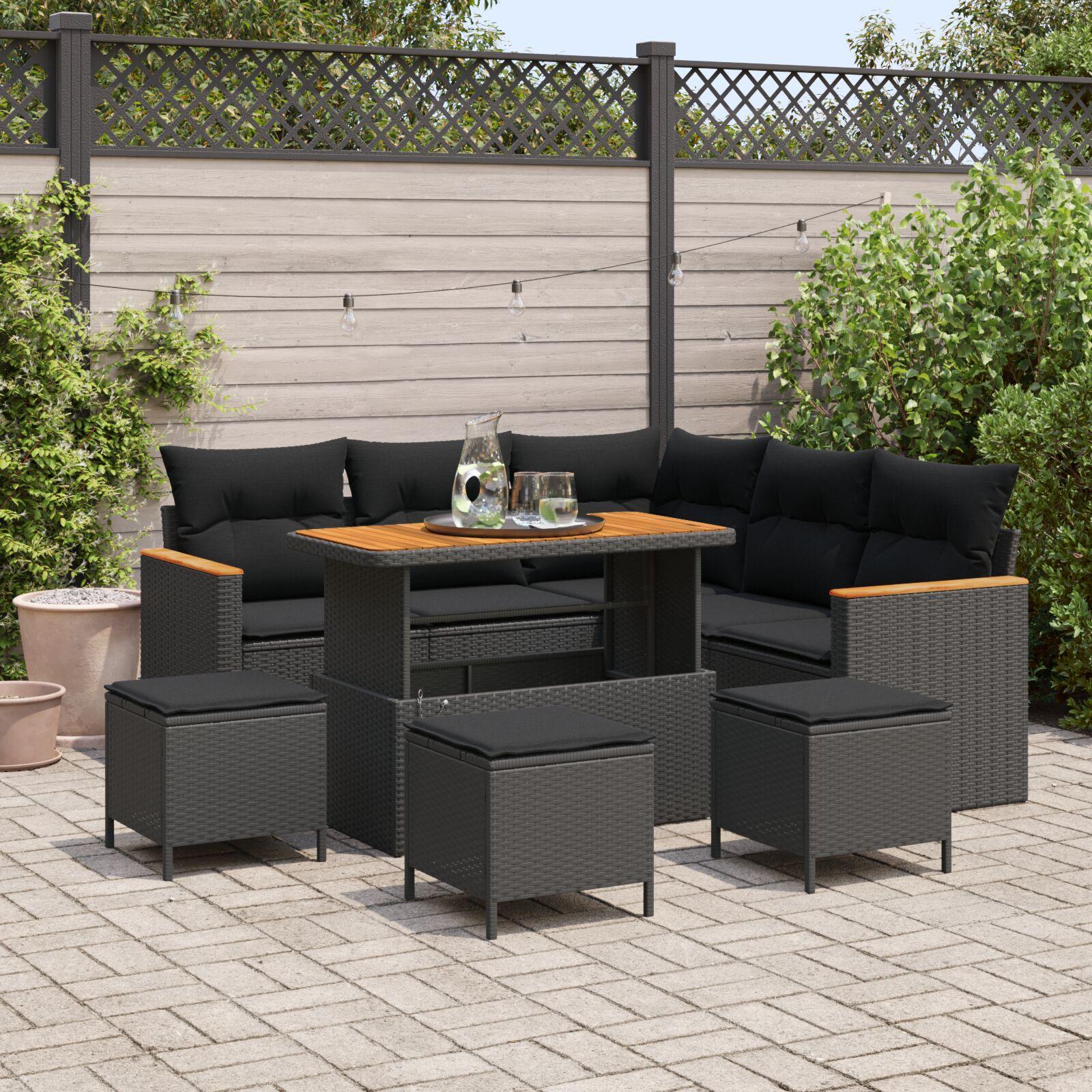 Havesofa sæt 8 stk sort polyrattan til terrasse og have