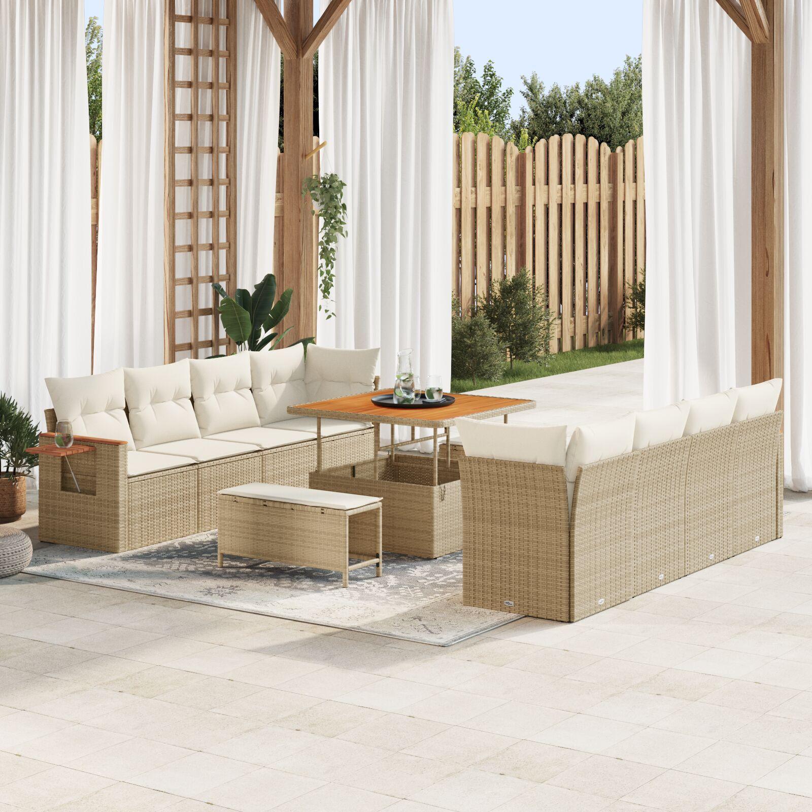 11 Dele Have Sofagruppe Med Puder Beige Poly Rattan Akacia 3 Dele Have Spisegruppe Med Puder Beige Poly Rattan Akacia