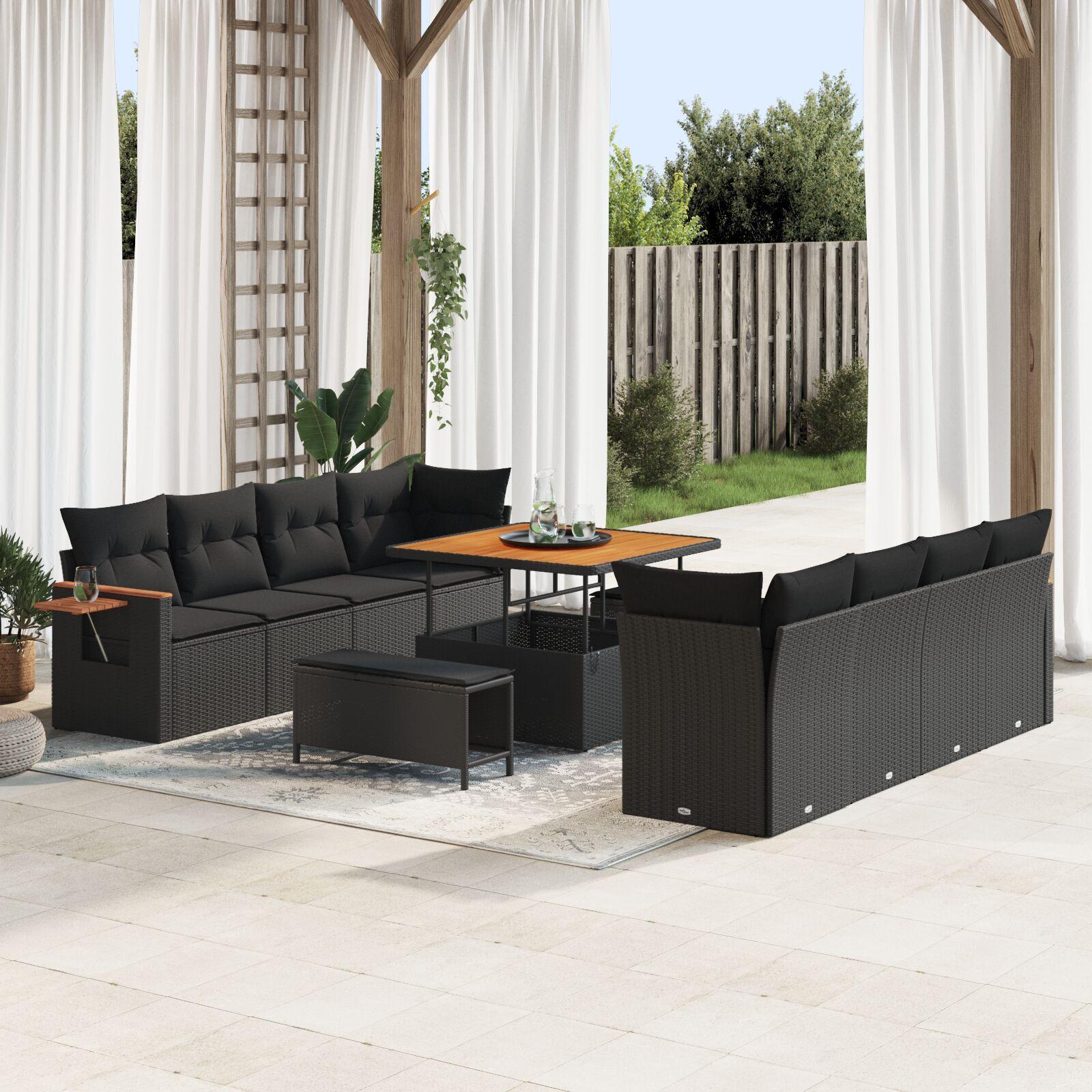 Havesofa Sæt med pude 11 stk Sort 100 x 100 x 71 cm