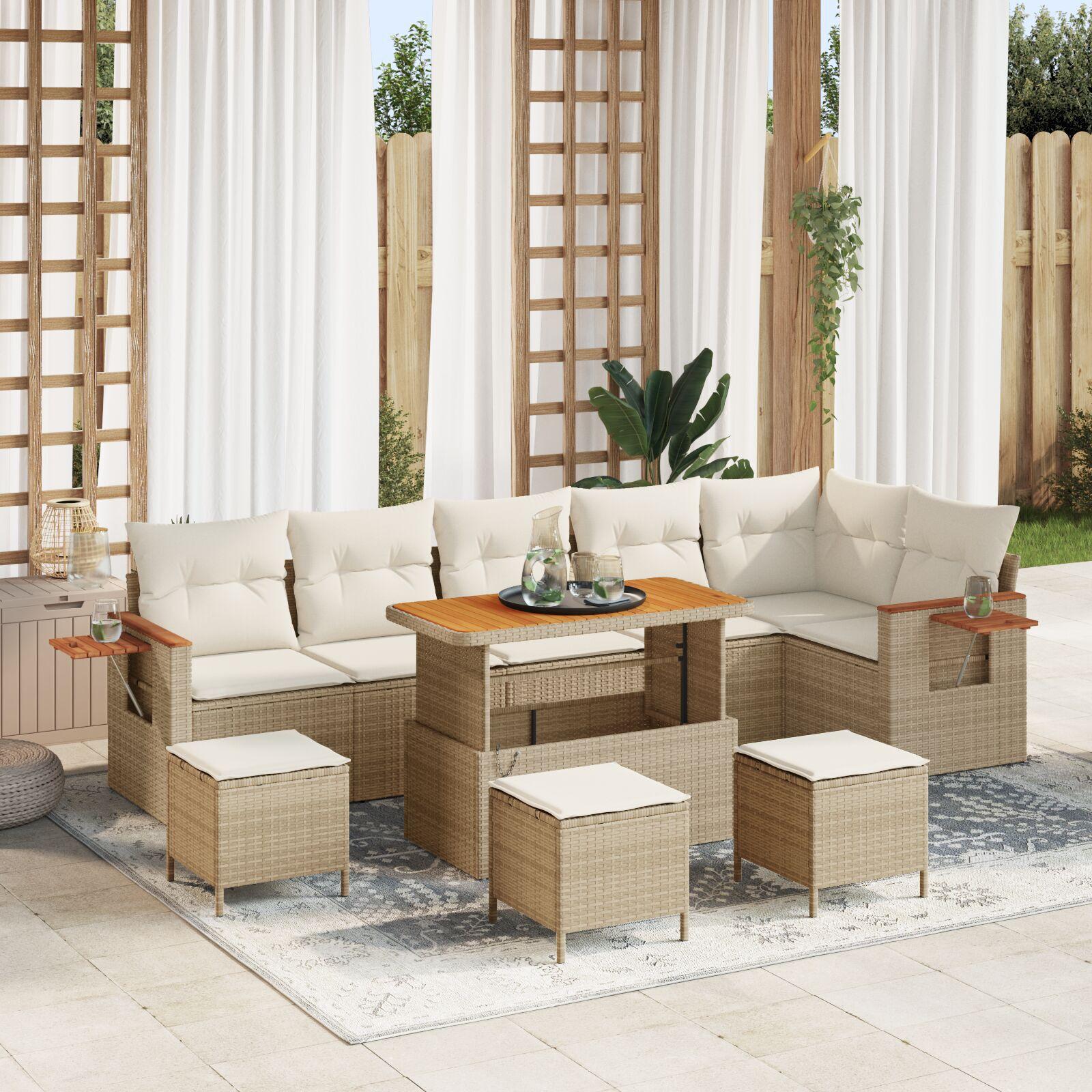 Havesofa SÃ¦t 9 stk beige og cremefarvet 90 x 55 x 71 cm