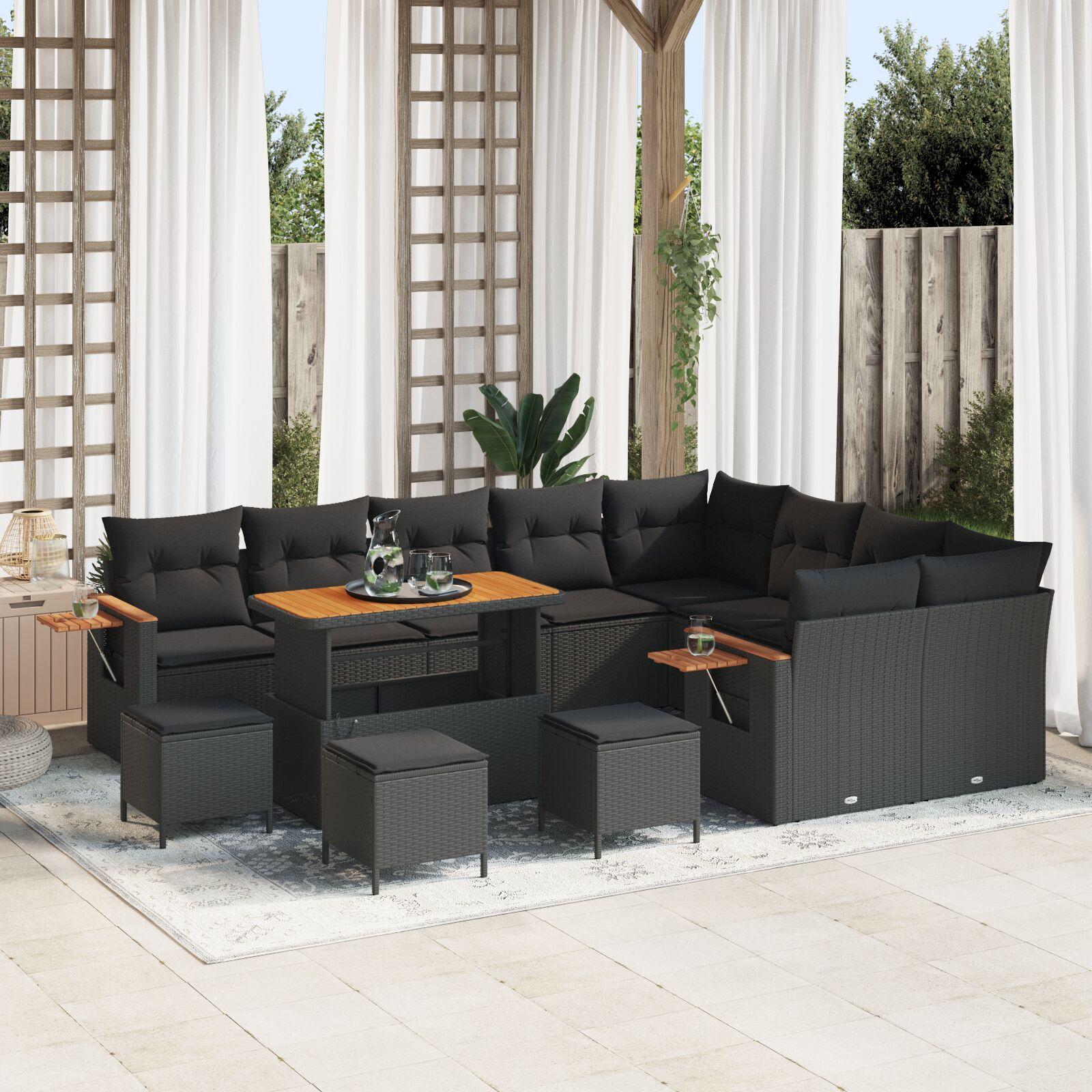 Havesofa Sæt med pude 12 stk Sort 90 x 55 x 71 cm