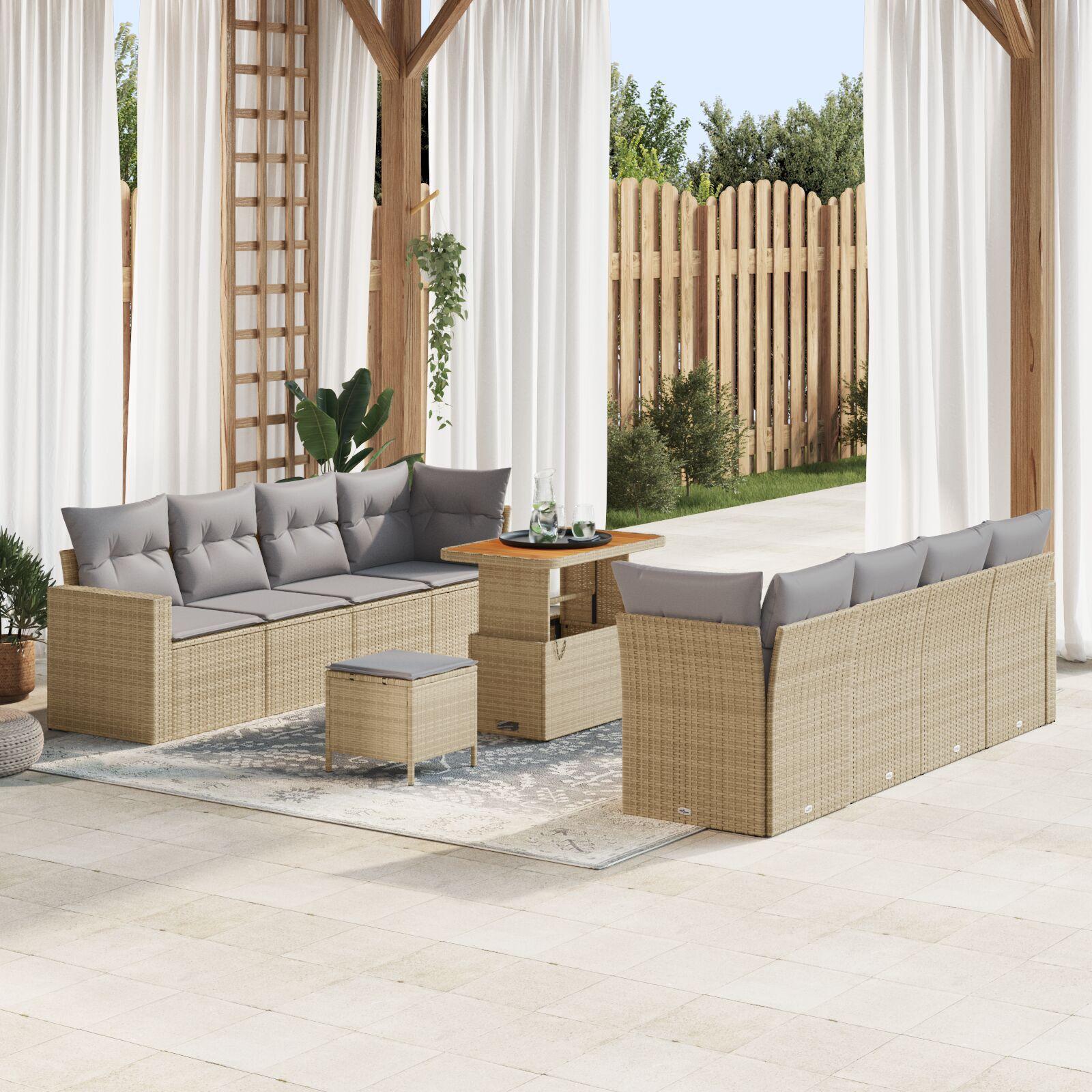 Havesofa Sæt med pude 11 stk beige og lysegrå 90 x 55 x 71 cm