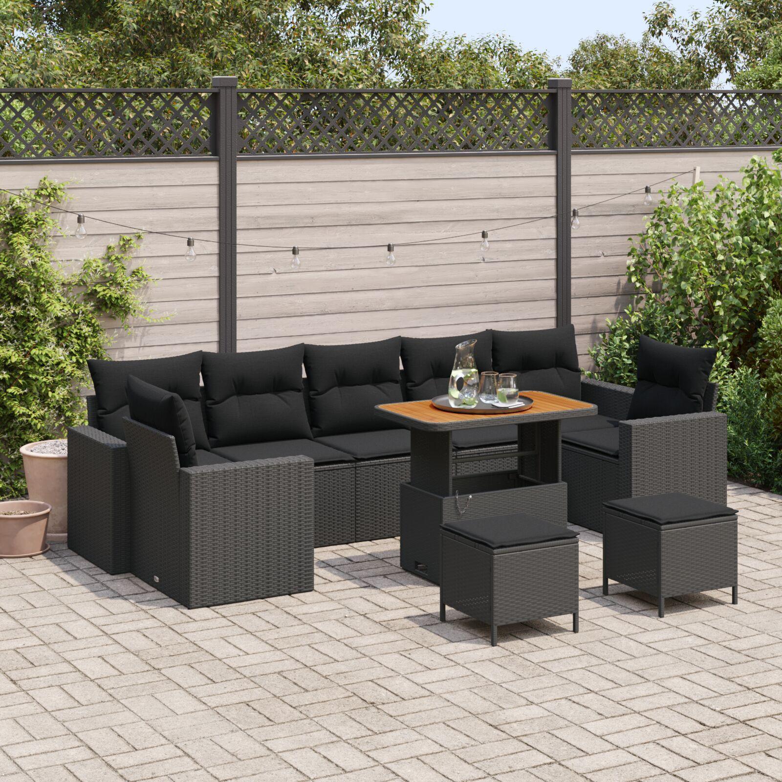 Havesofa Sæt med pude 10 stk Sort 90 x 55 x 71 cm