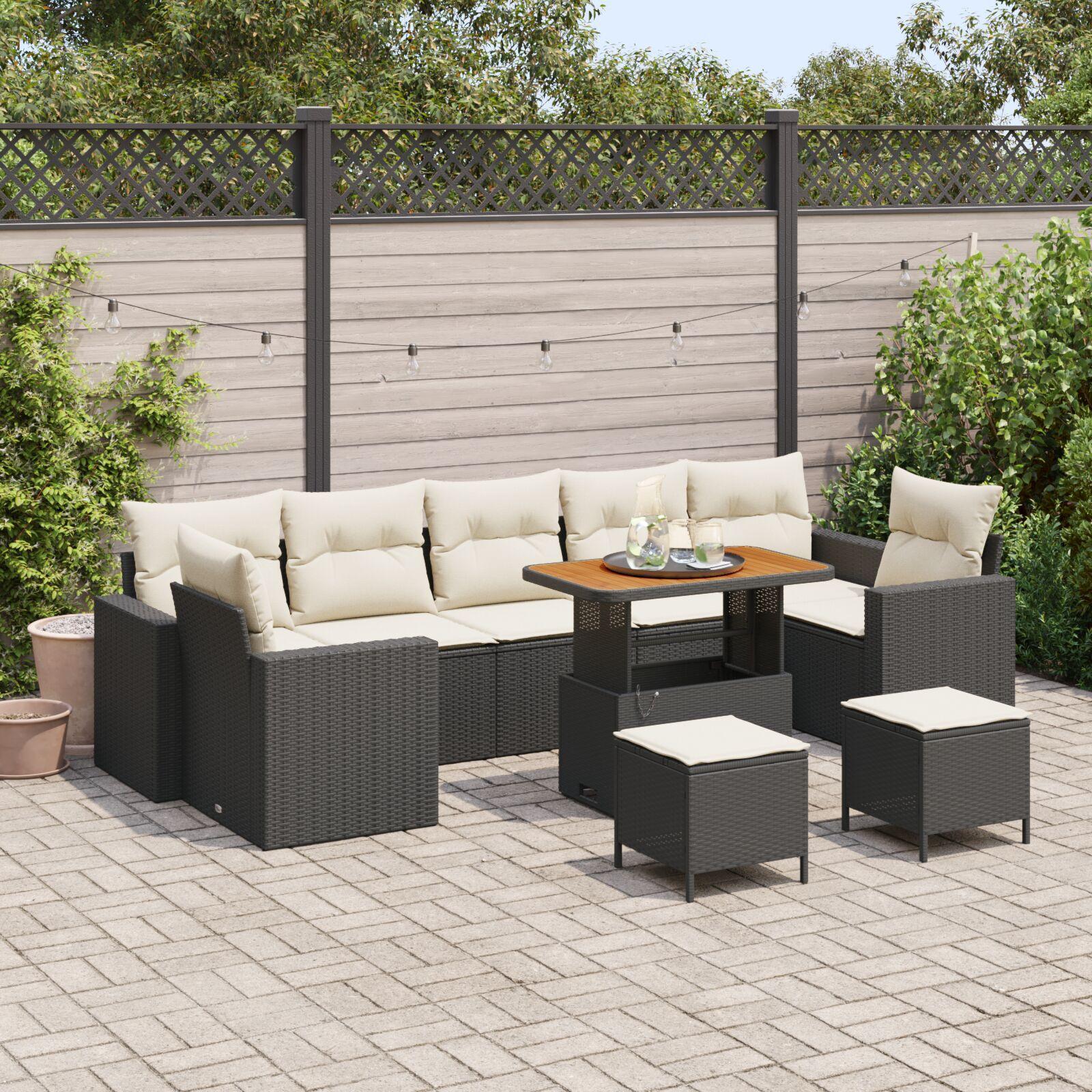 Havesofa Sæt 10 stk Sort og cremefarvet 90 x 55 x 71 cm