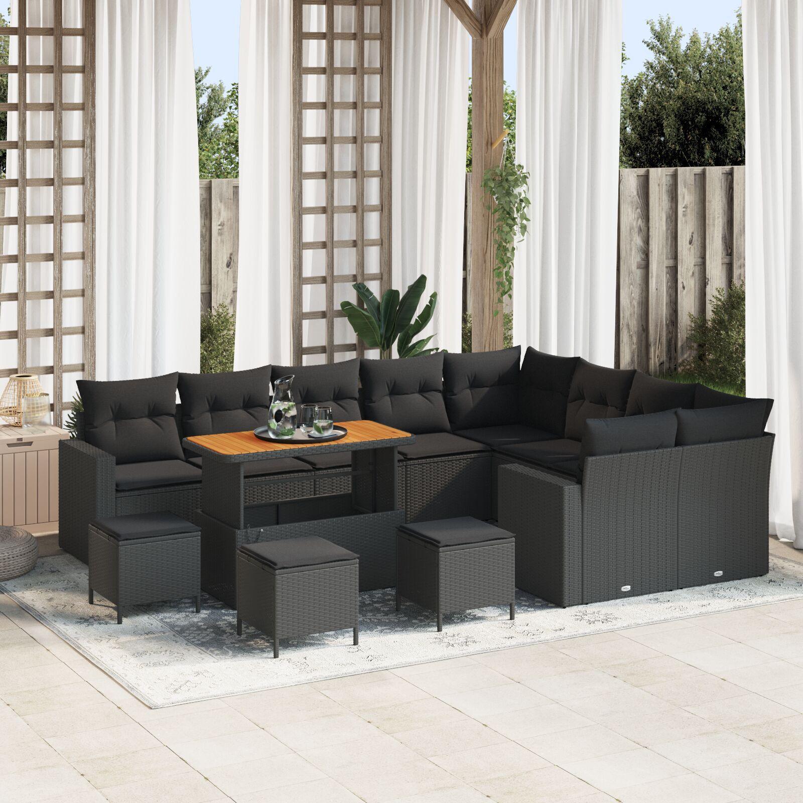 Havesofa Sæt med pude 12 stk Sort 90 x 55 x 71 cm