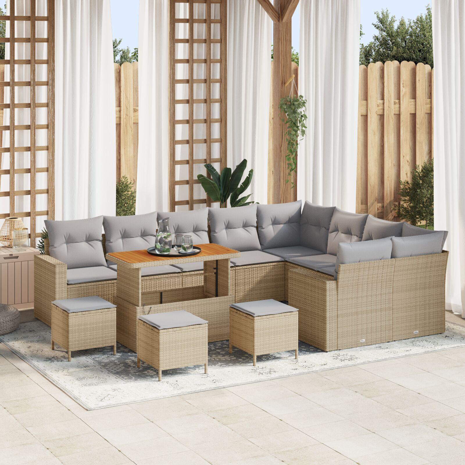 Havesofa Sæt med pude 13 stk beige og lysegrå 110 x 55 x 71 cm