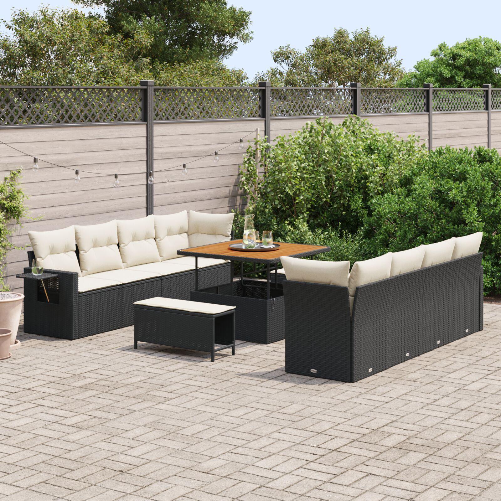 Havesofa Sæt 11 stk Sort og cremefarvet 100 x 100 x 71 cm