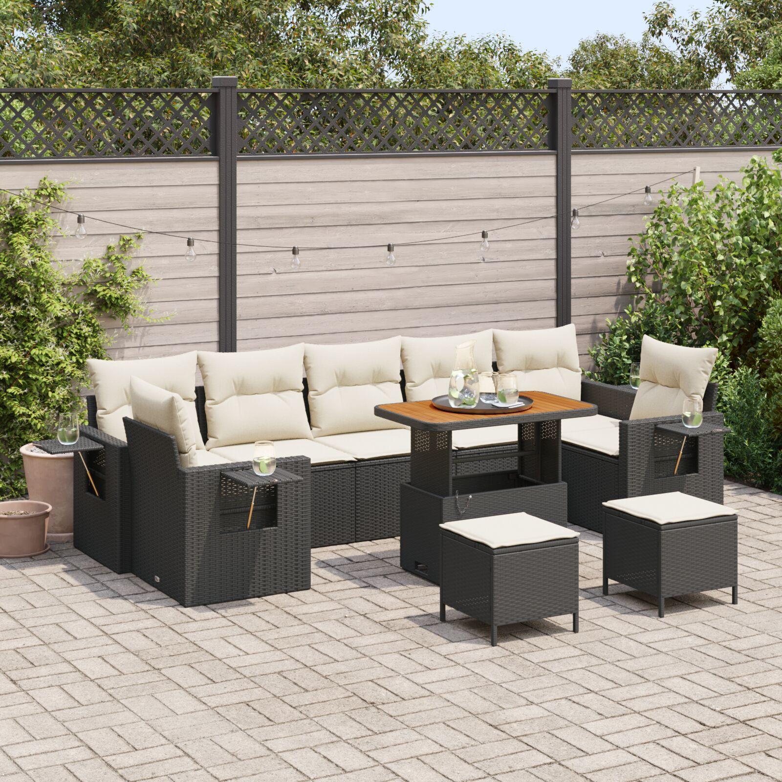 Havesofa Sæt 10 stk Sort og cremefarvet 90 x 55 x 71 cm