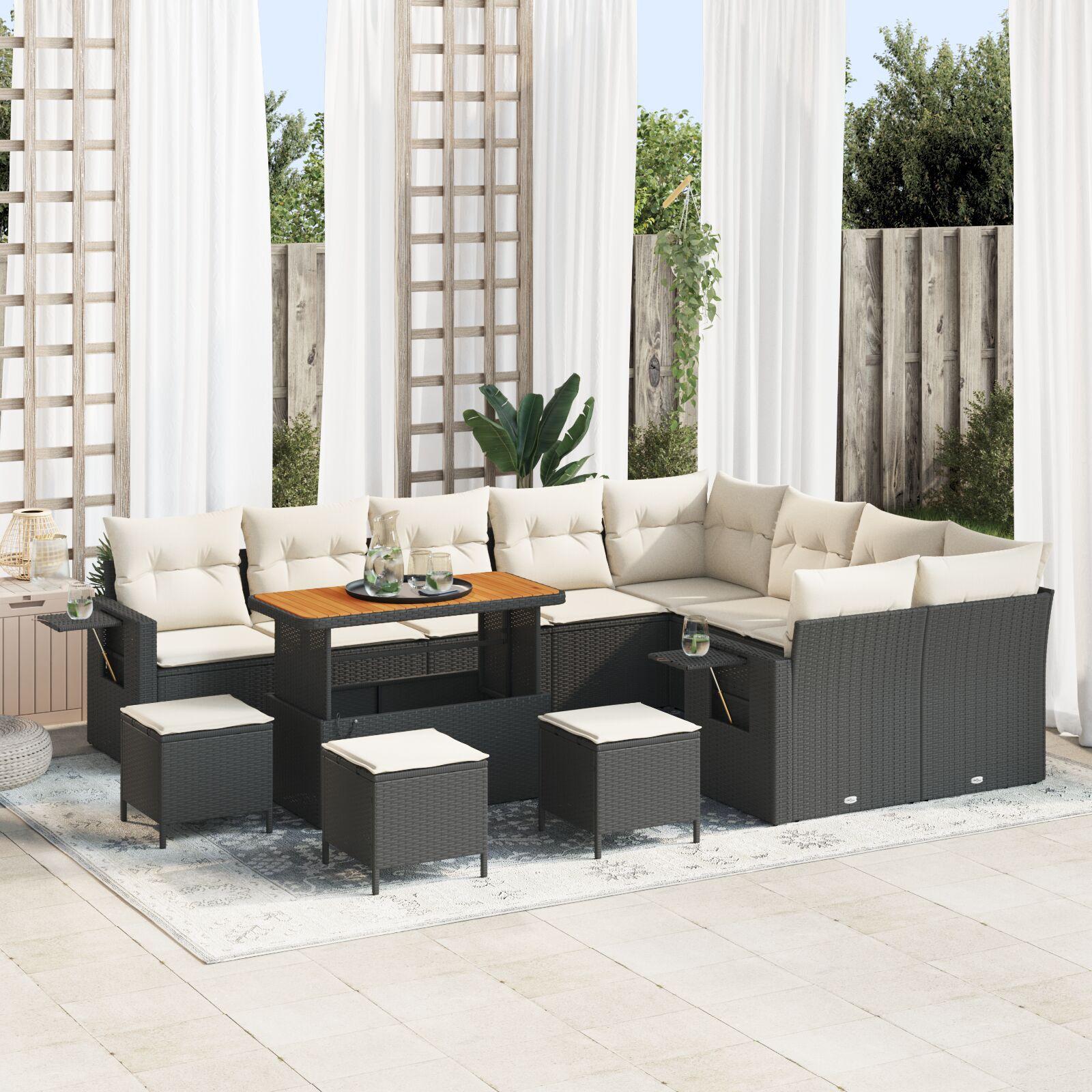 Havesofa Sæt 13 stk Sort og cremefarvet 110 x 55 x 71 cm