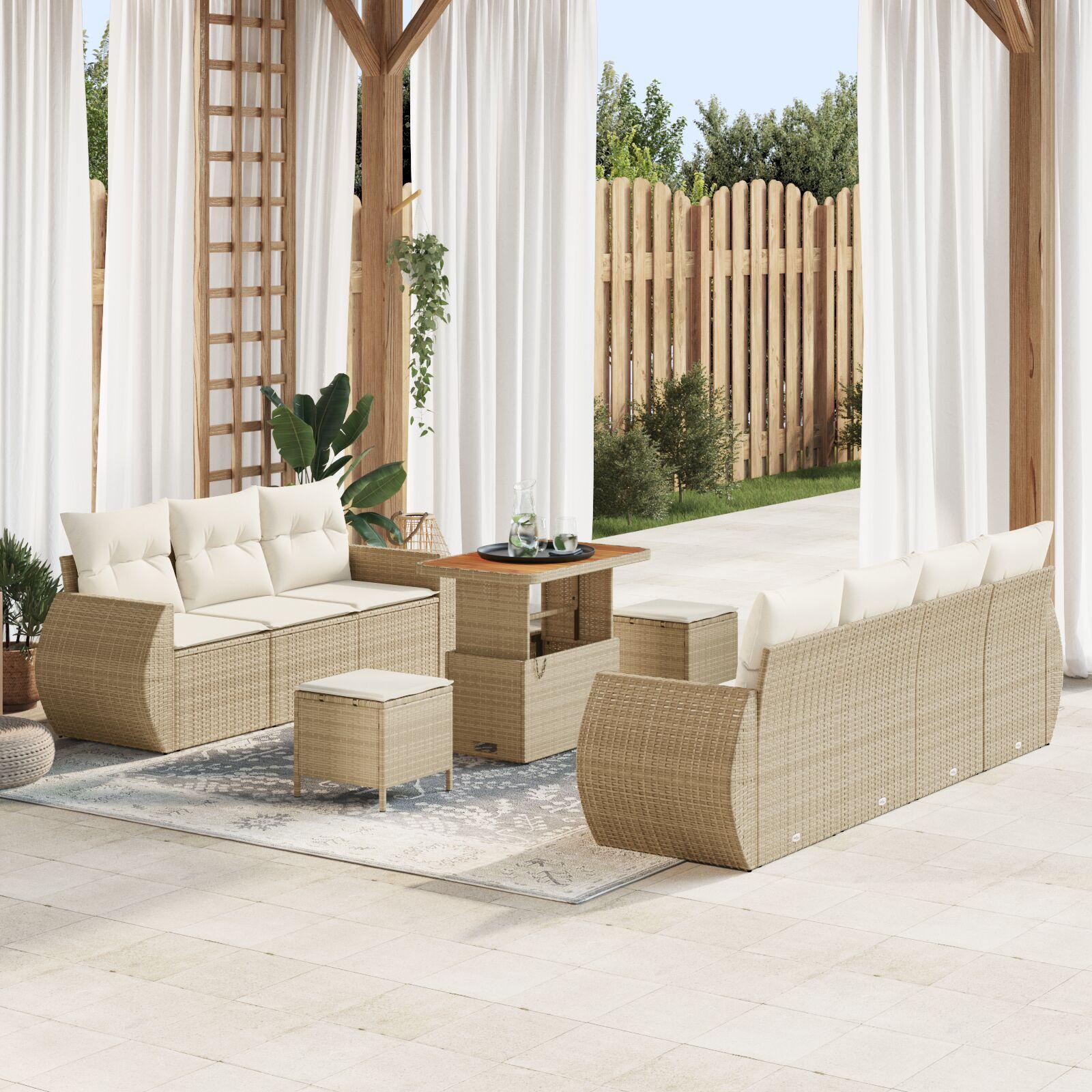 Havesofa Sæt 10 stk beige og cremefarvet 90 x 55 x 71 cm