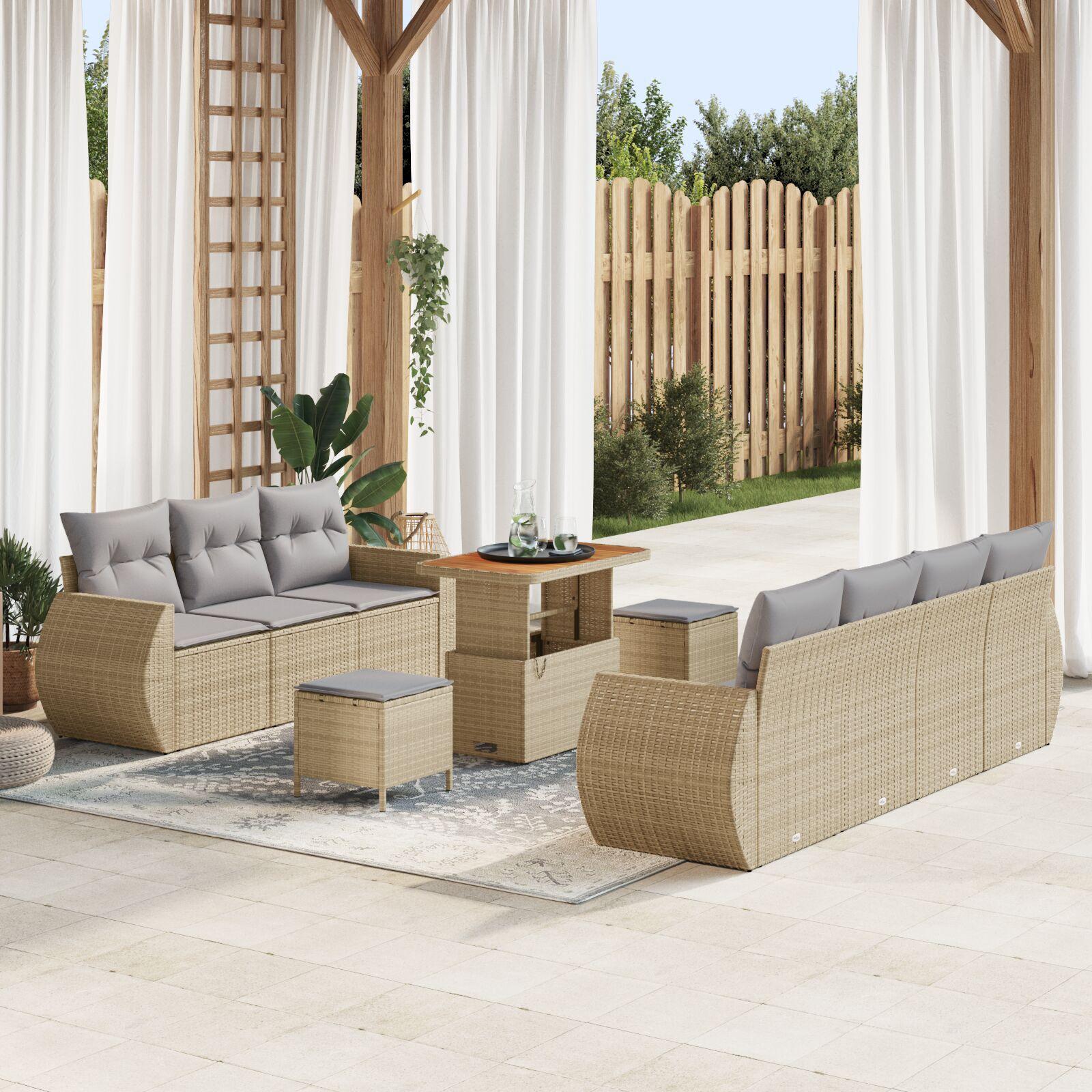 Havesofa Sæt med pude 10 stk beige og lysegrå 90 x 55 x 71 cm