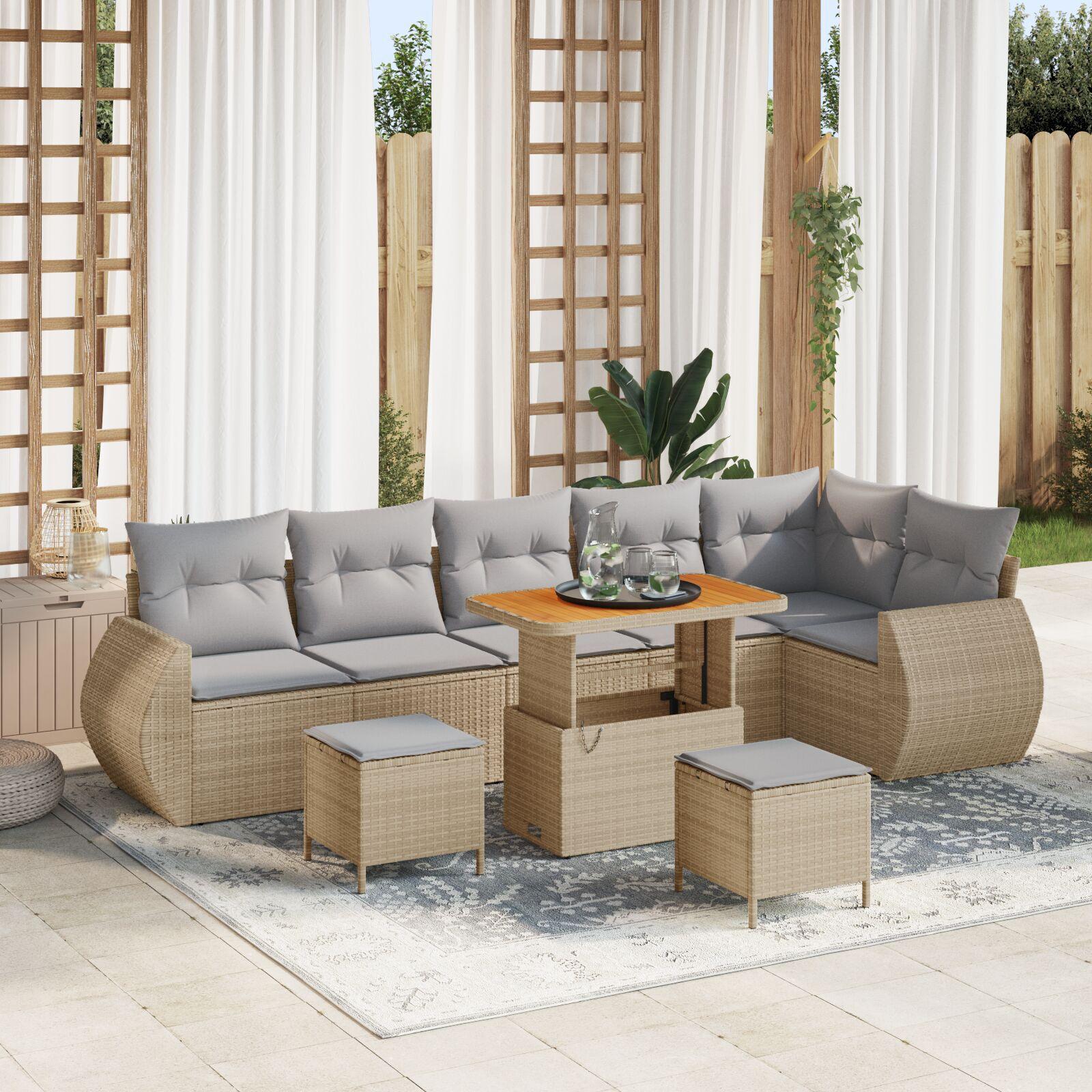Havesofa Sæt med pude 9 stk beige og lysegrå 100 x 100 x 71 cm