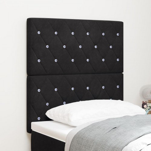 Sengegavl Krystal Knap Tuftet Sort 80 cm Velours, Sengegavl Krystal Knap Tuftet Sort 160 cm Velours