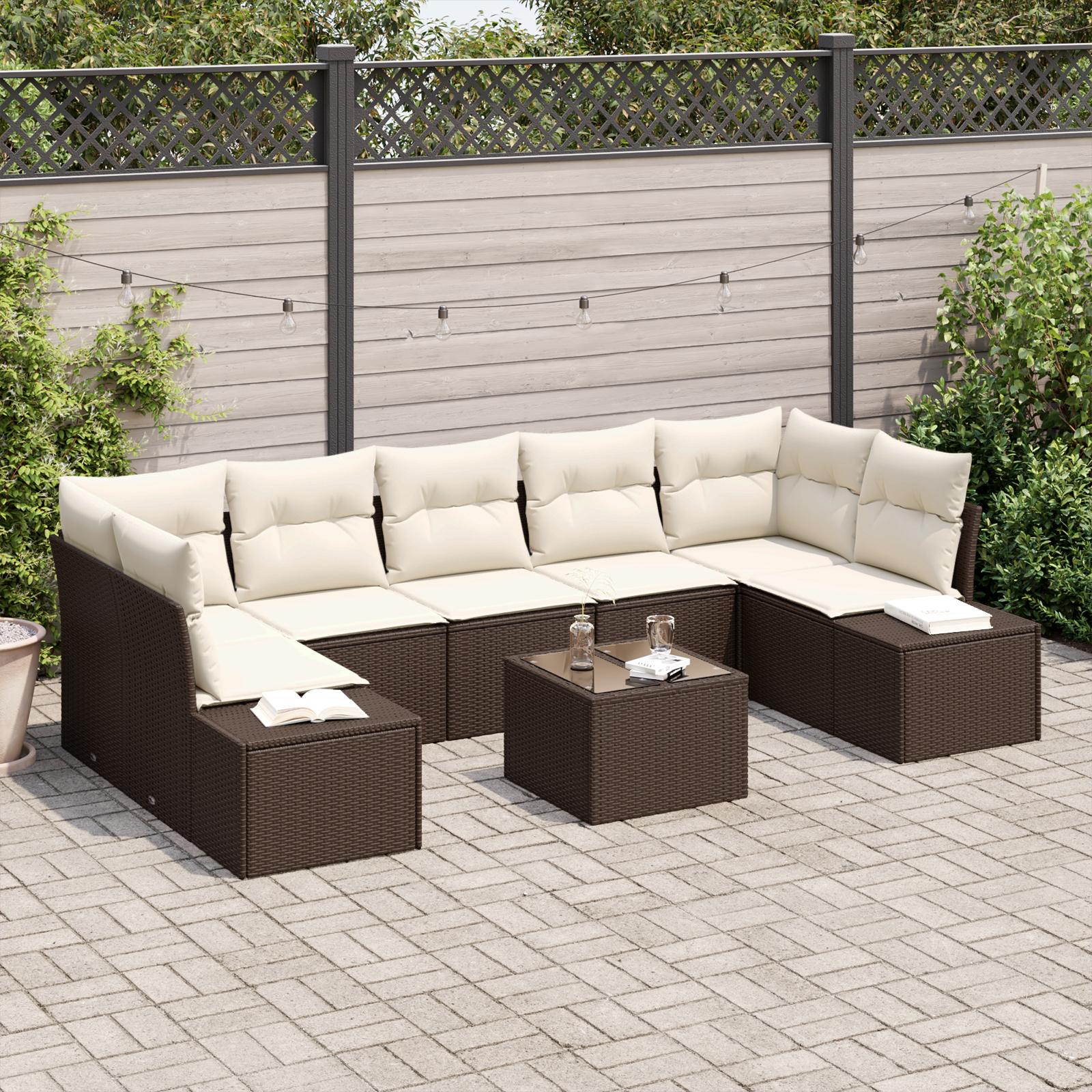 Havesofa Sæt med pude 8 stk Brun og Creme 55 x 55 x 37 cm