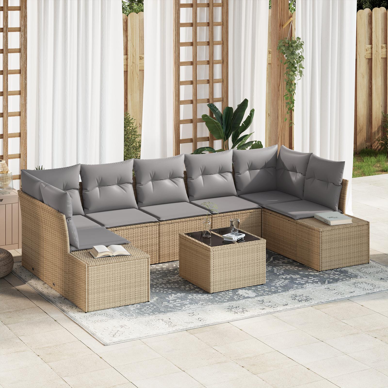Havesofa Sæt med pude 8 stk Beige og grå 55 x 55 x 37 cm
