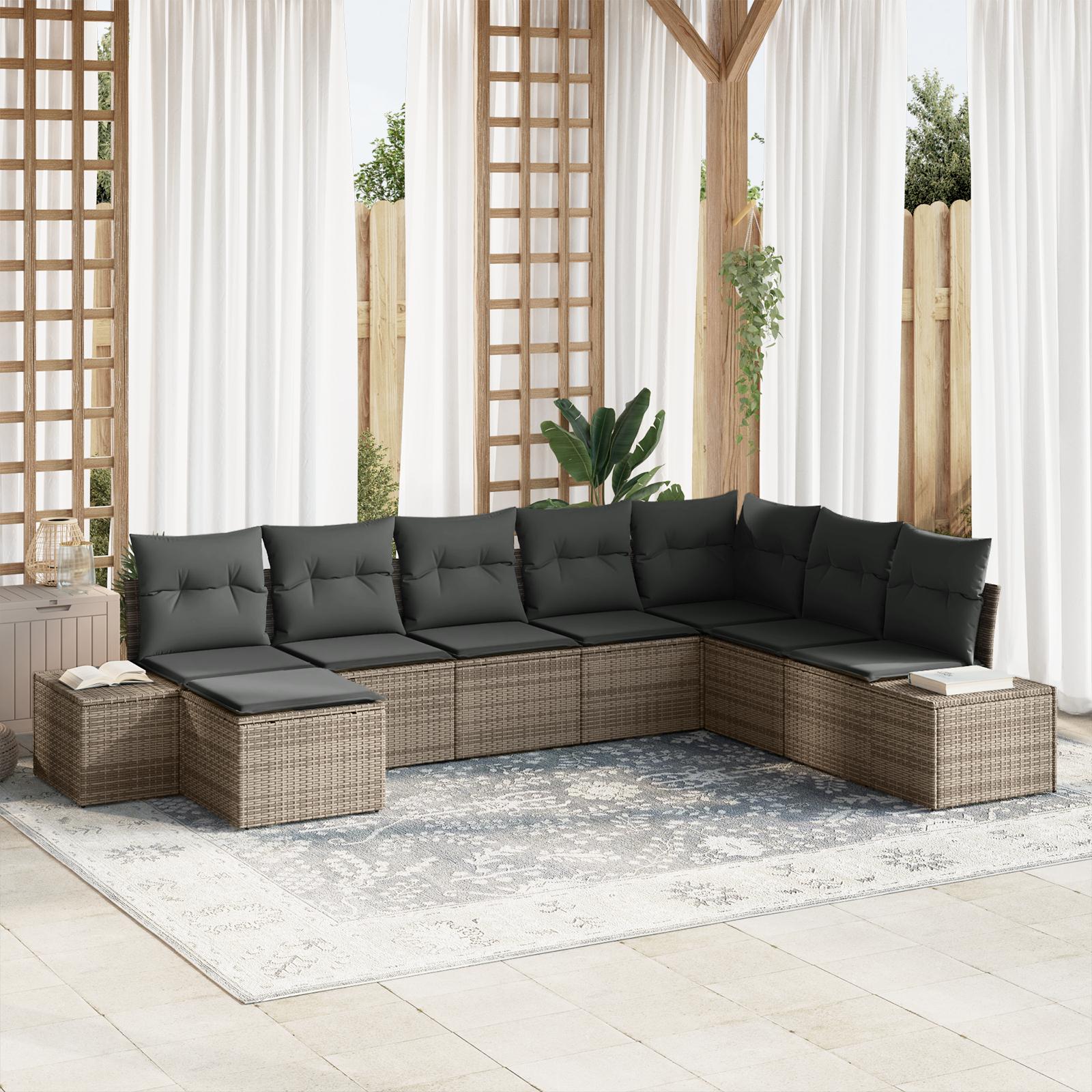 Havesofa SÃ¦t med pude 8 stk GrÃ¥ 319 x 209 x 85 cm Poly rattan