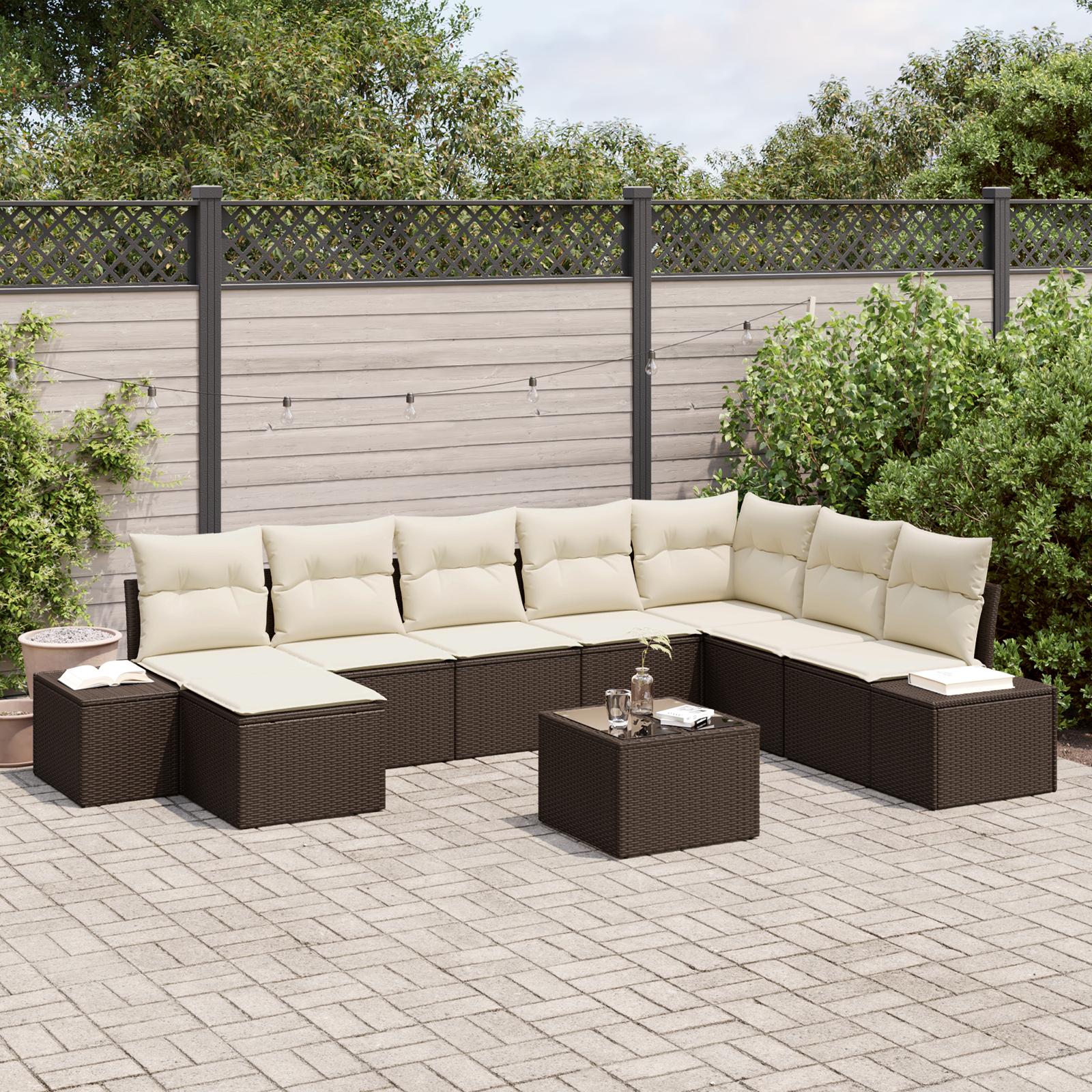 Havesofa Sæt 9 stk Brun og cremefarvet 319 x 209 x 85 cm