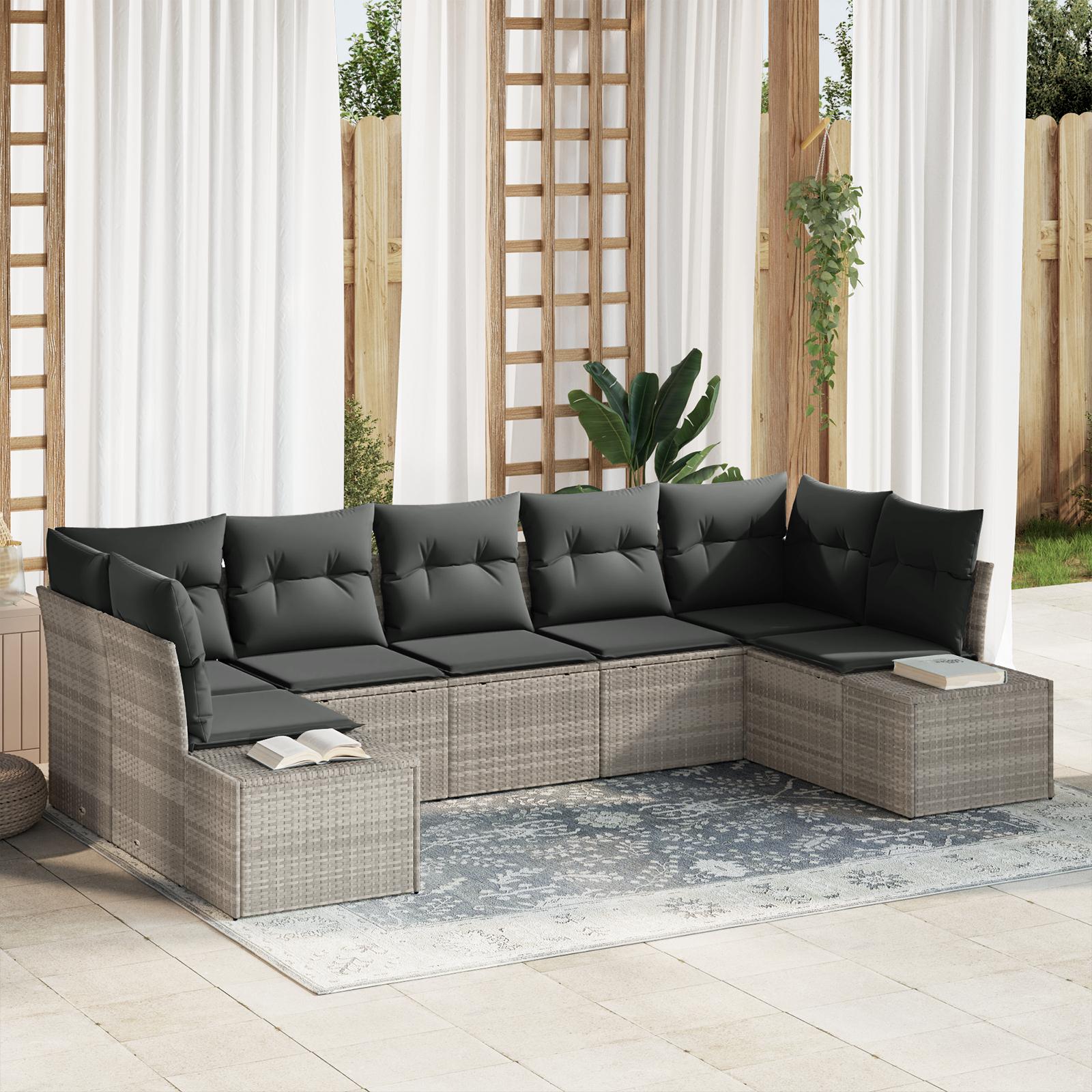 Modulær havesofa sæt med opbevaring, 7 dele - lysegrå polyrattan