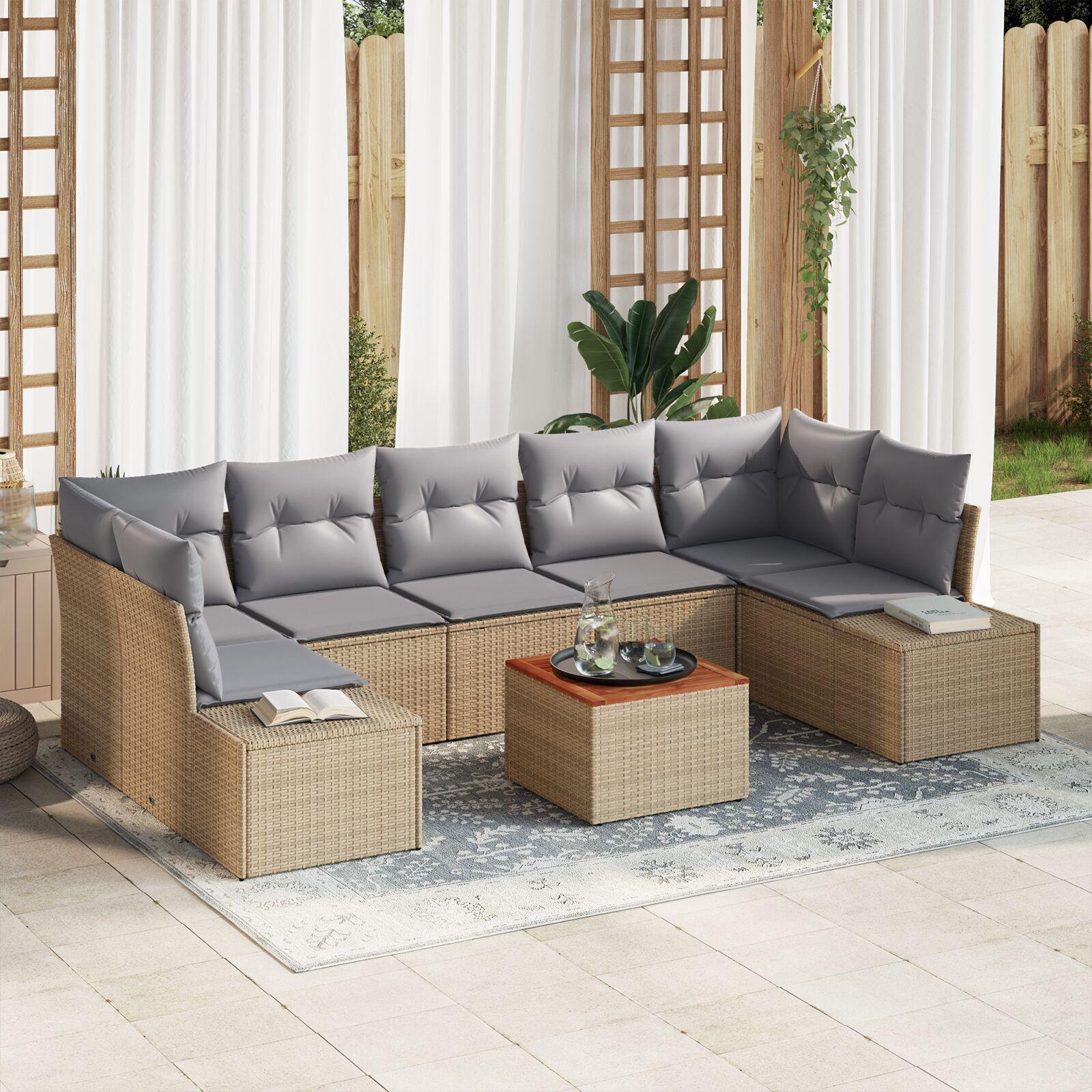 Havesofa Sæt 8 stk beige og lysegrå