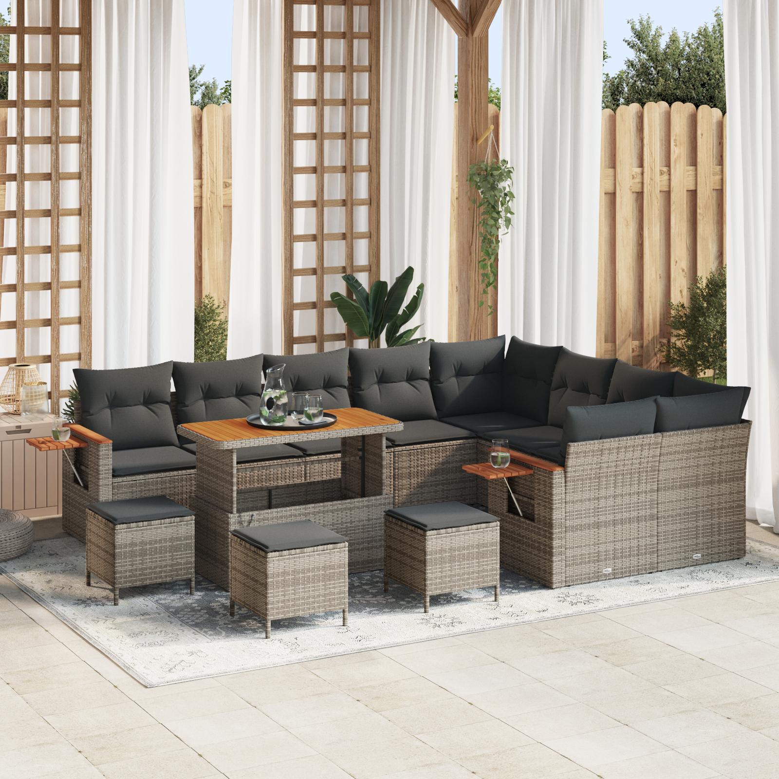 13 Deles Havemøbel Sofa Sæt Med Puder Grå Poly Rattan Akacie 4 Deles Havemøbel Spisestue Sæt Med Puder Grå Poly Rattan Akacie
